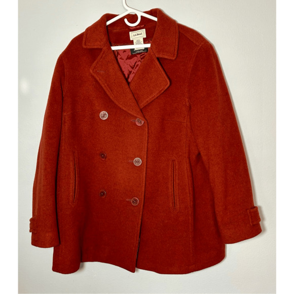 LL Bean Women’s 100% Wool Double Breasted Peacoat Jacket Bellandi Red 2XL 250449 - Picture 1 of 9